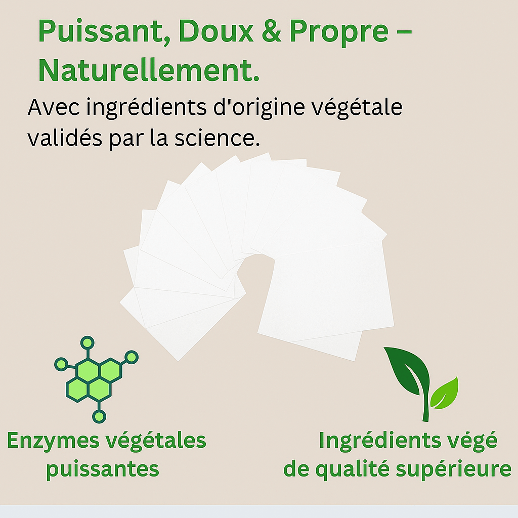 Ocean Breeze laundry detergent sheets featuring plant-based, powerful enzymes for effective and eco-friendly cleaning.