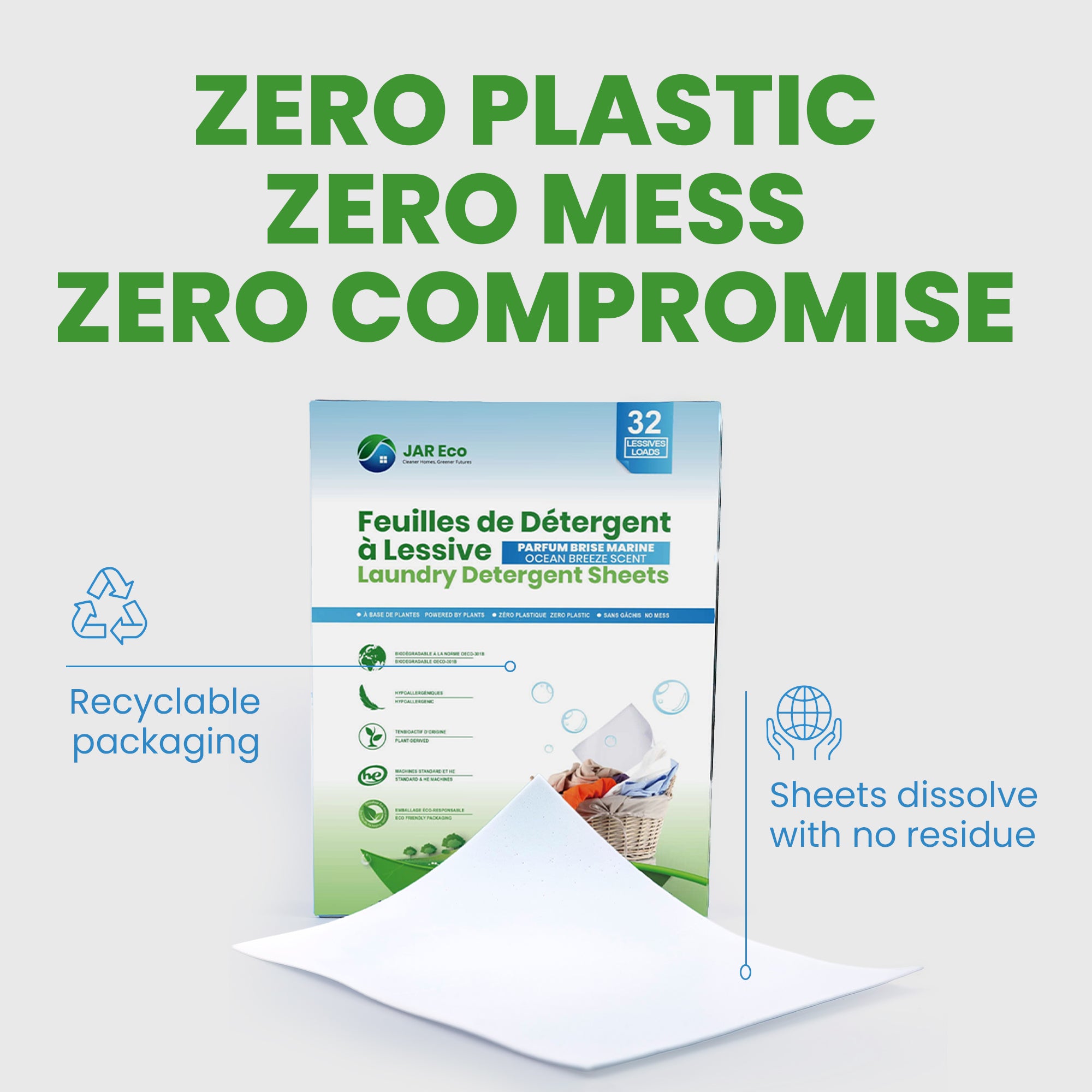 Jar Eco Laundry Sheets - Scent Free or Ocean Breeze