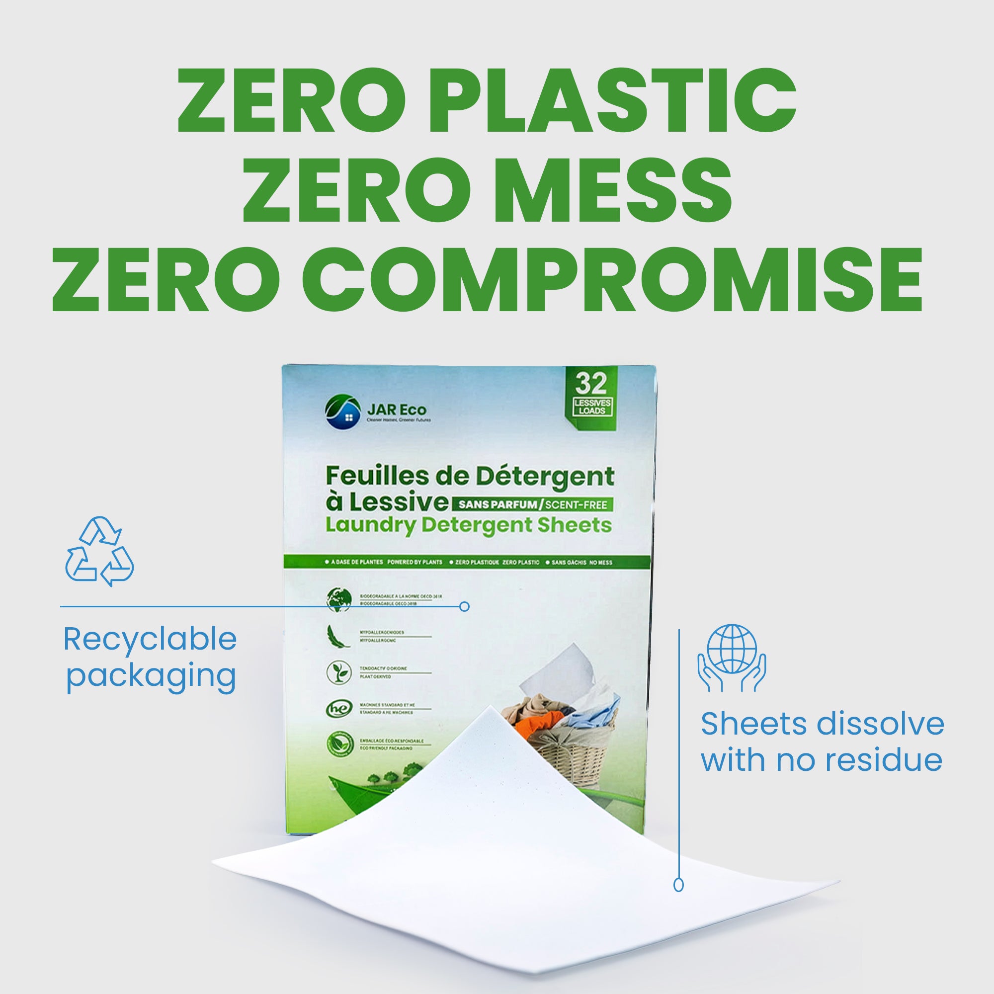 Jar Eco Laundry Sheets - Scent Free or Ocean Breeze